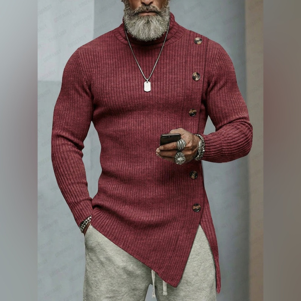 COOFANDY || Men's Asymmetrical Knit Turtleneck Sweater. Sz. XL